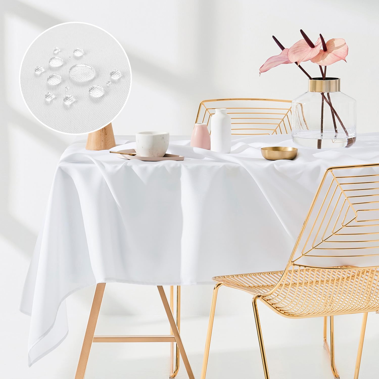 ROOM99 Aura Stain-Resistant Tablecloth, Washable, Waterproof, Stain Resistant, Polyester, Rectangular, Banquet Decoration for the Year Round (White, 140 x 220 cm)