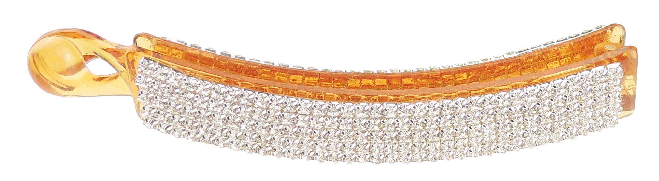 Womens Girls Plastic Ponytail Banana Crystal Diamante Rhinestone Sparkly Wedding Bridal Bride Hair Accessories Jewelery Banana Barrette Hair Clip Claw Clamp Square End (Brown)