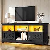 YITAHOME TV Stand for 65 Inch TVs, Entertainment Center with Storage Cabinets, Power Outlet & LED Light, Media TV Console with Barn Doors for Living Room, Black