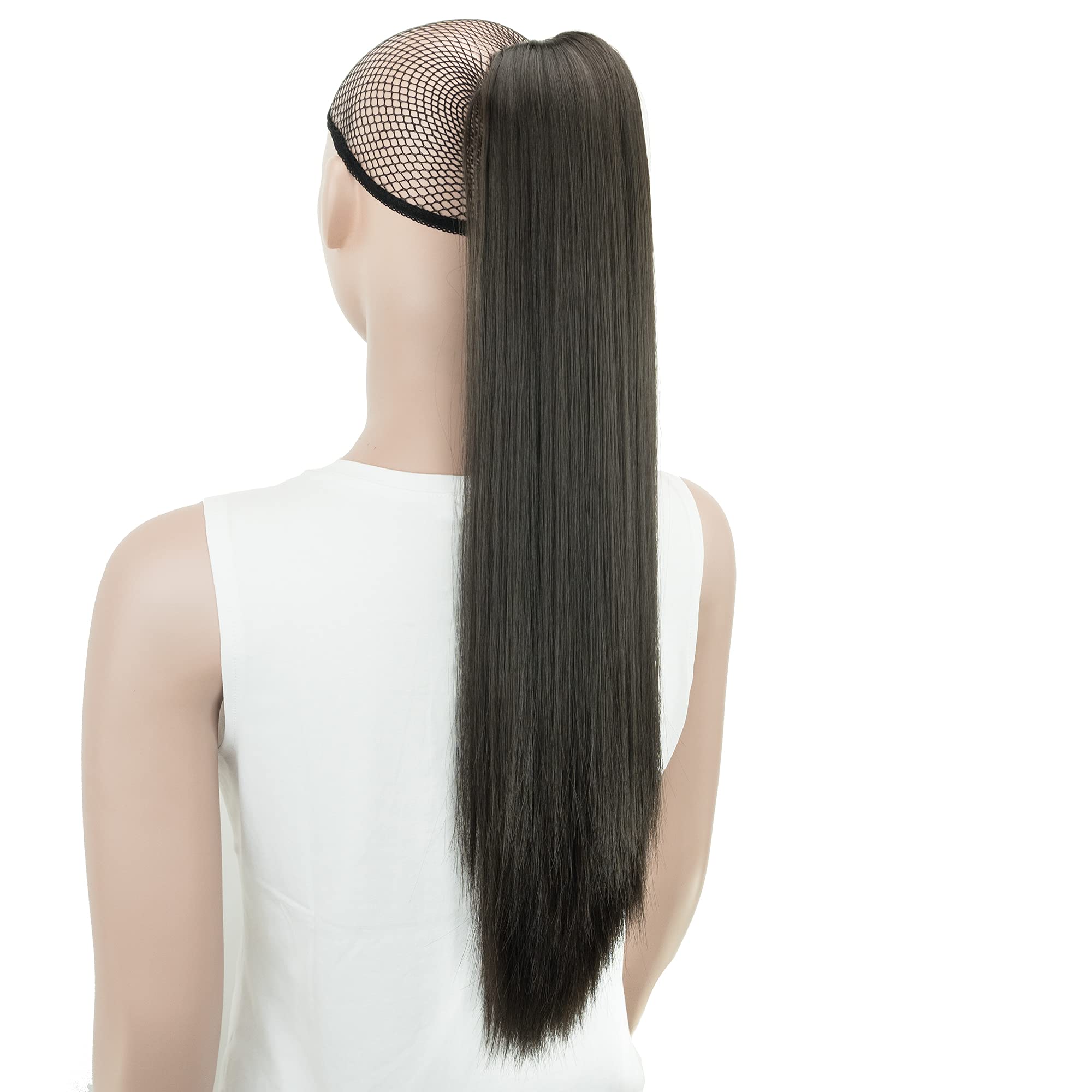 IMISSU Thick Straight Jaw Claw Ponytail Hair Pieces Extensions Pony Tail Clip in Hairpiece 24 Inches (Straight Black Brown)
