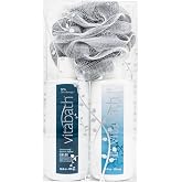 Vitabath Spa Skin Therapy Everyday Skincare Set Moisturizing Shower Gel Wash, Reviving Lotion &amp; Exfoliating Body Scrubber Pouf - Refreshing Foam Cleanser &amp; Dry Skin Hydration for Women &amp; Men