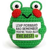 TWPER Frog Gifts for Women, Cute Positive Crochet Frog Inspirational Desk Office Decor, Birthday Gift for Coworker Friend, Going Away Retirement Present