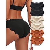CEROROW 6 Pack Seamless Underwear for Women Sexy Mid-High Rise Wave Edge No Show Bikini Panties Womens Cheeky M-XXL