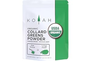 KOYAH - Organic USA Grown Collard Greens Powder (Equivalent to 15 Cups Fresh): Freeze-Dried, Whole-Leaf Powder