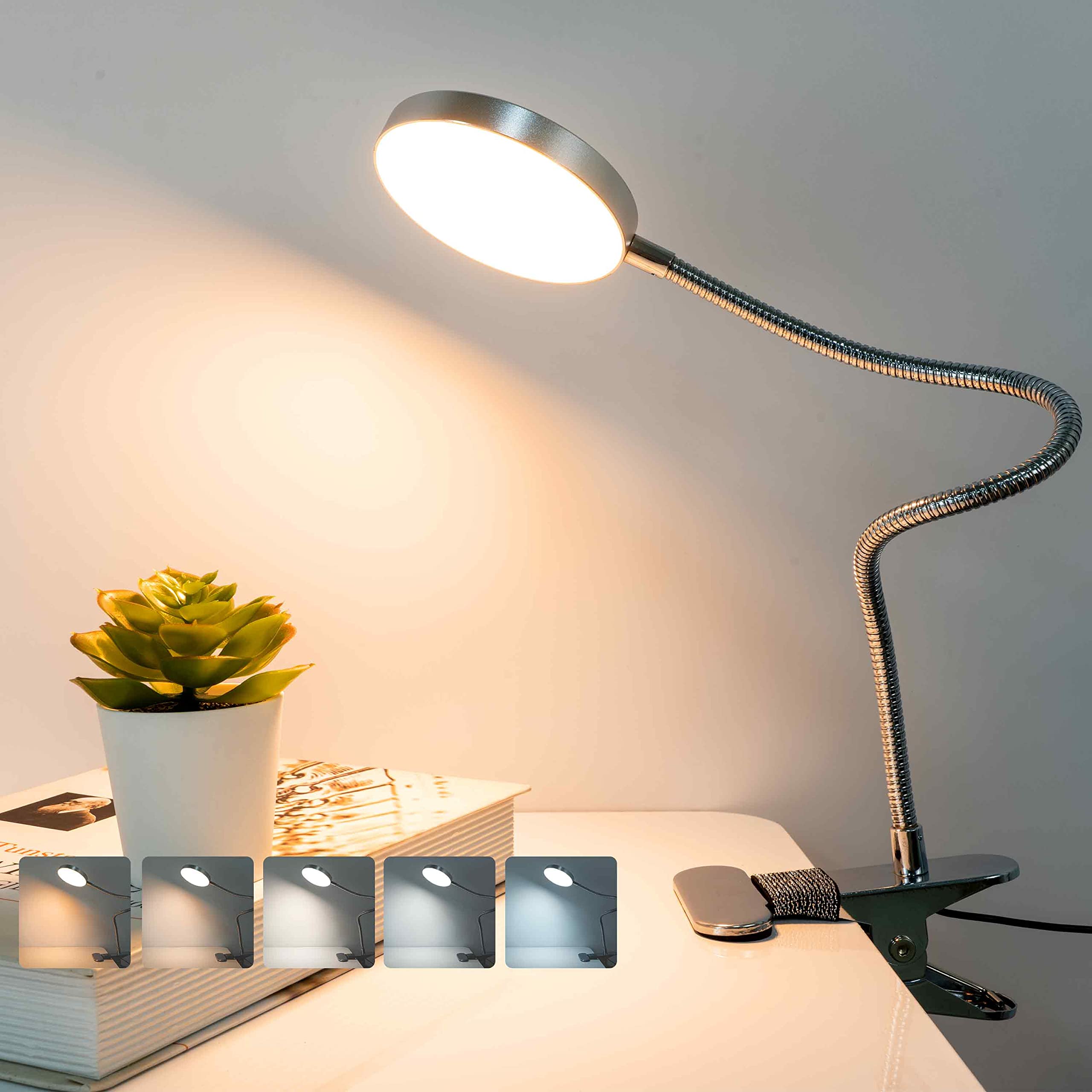 Photo 1 of LiFMIRA Clip on Lamp Reading Light 5 Color Modes 10 Brightness 8W 66 LED Eye Caring Metal Clamp Light Gooseneck Clip on Light for Bed Headboard Desk Video Conferencing Make up