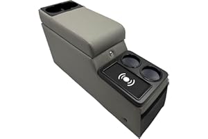 LOOYE Truck Center Console Truck Seat/Bench Organizer with Wireless Charging and Holder Cups for Jeep CJ5 1976-1983,Jeep CJ7 1976-1986,Jeep Wrangler(YJ) 1987-1995 (Gray)