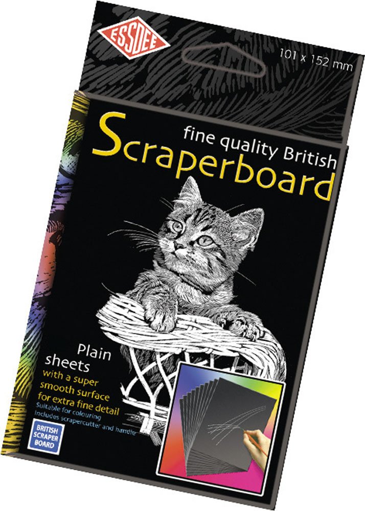 ESSDEE British Scraperboard 152 x 101 mm (Pack of 5 Sheets), Black, CSBB1-5