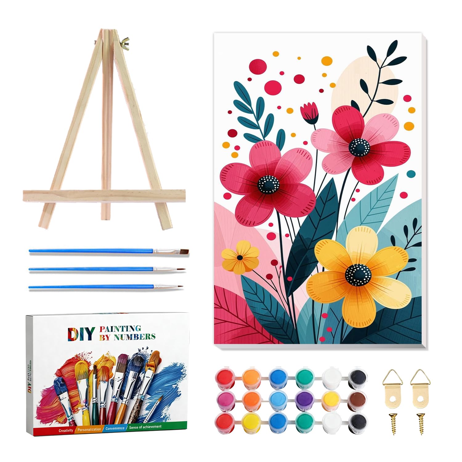 Amaieuin Flowers Paint by Numbers for Adults Beginners,Paint by Numbers Frame with Easel,DIY Number Painting for Adults for Home Wall Art Decor 12X8in — image 1