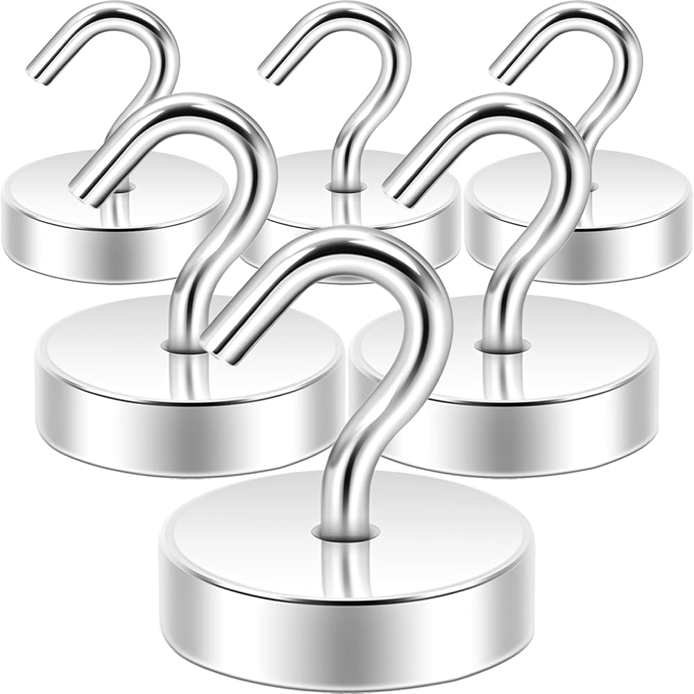 Neosmuk Magnetic Hooks, 50+LBS Large Opening, Pack of 6, Silvery White