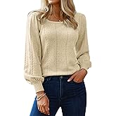Hotouch Sweaters for Women 2026 Fall Trendy Tops Casual Puff Sleeve Square Neck Cute Tunic Pullover Blouses XS-XXL
