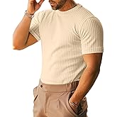 XINGCOOL Men's Ribbed Knit T-Shirts Short Sleeve Casual Crewneck Slim Fit Textured Pullover Tees