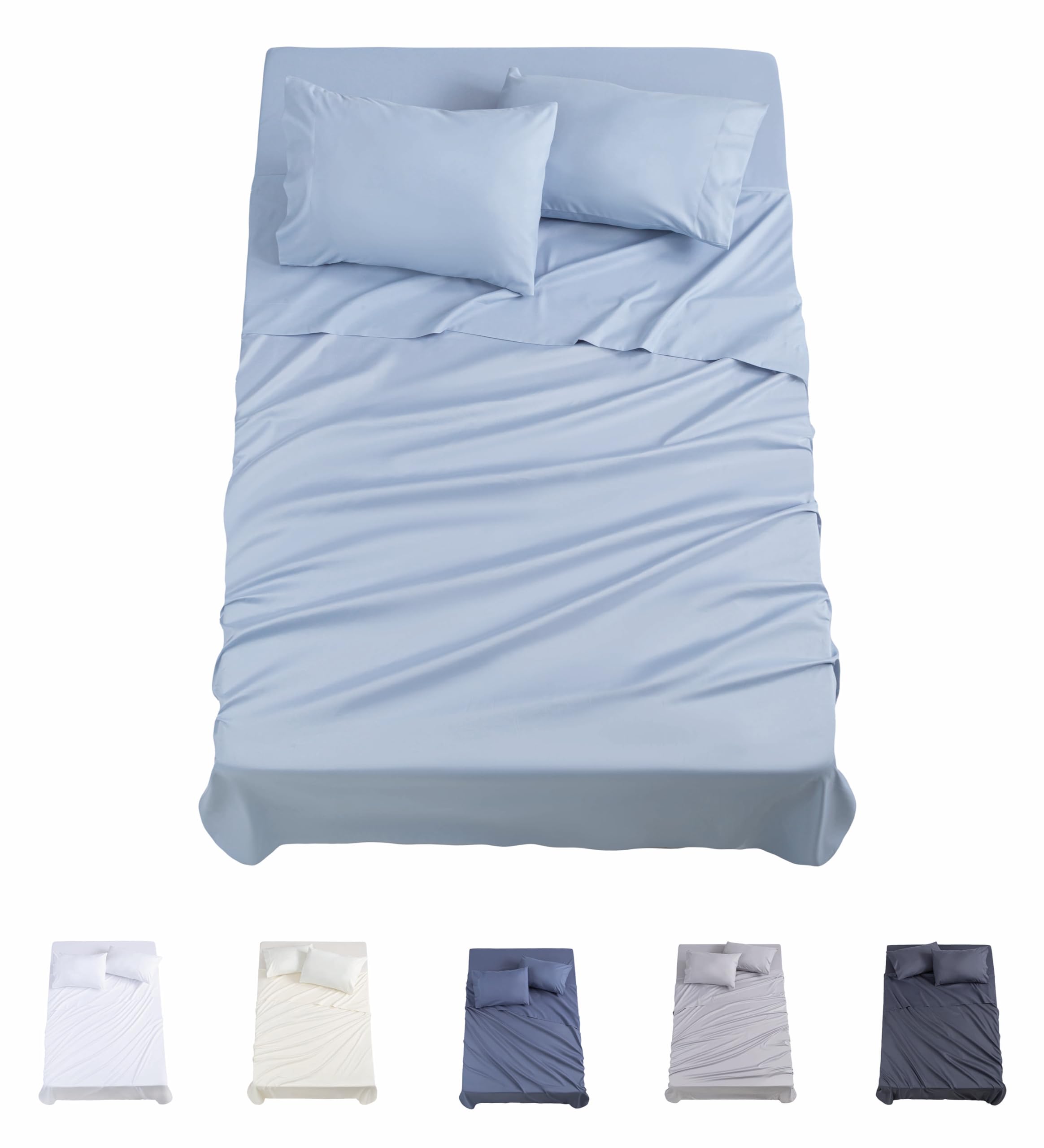Todocama 3001 4-Piece Fitted Sheet Set – Top Sheet – Two Pillowcases 50 x 80 cm (Bed 180 x 190/200 cm, Light Blue)