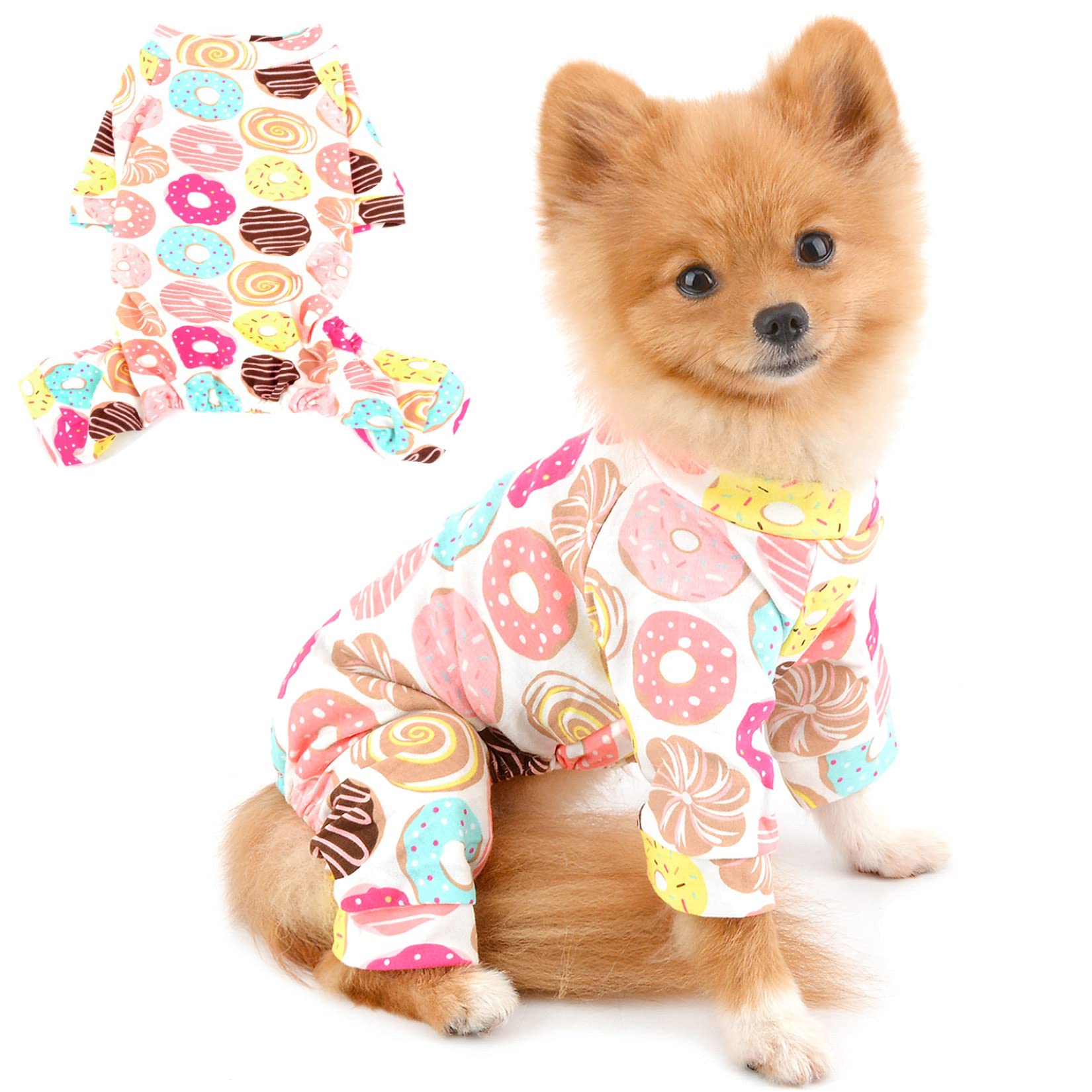 PAIDEFUL Pet Pajamas for Small Dogs Cute Pattern Cotton Pjs 4 Leg Sleepwear Jumpsuit All Season Indoor Clothes for Puppy Chihuahua Yorkie