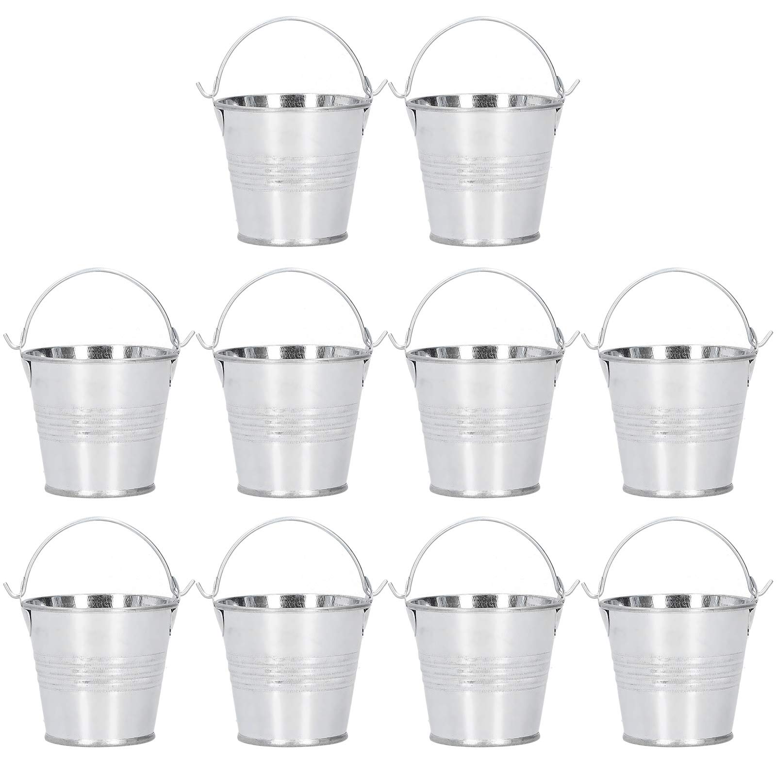 10PCS Flower Pot Mini Succulent Plant Pot Small Metal Bucket for Indoor Outdoor Decoration(Shiny silver)
