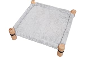 Pozico Cat Hammock Bed – Wooden Elevated Cat/Dog Bed with Plush Winter Fabric – Raised Pet Cot Furniture for Small Dogs, Cats & Small Animals – Warm Indoor Lounger – Portable & Washable