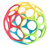 Bright Starts Oball Easy Grasp Classic Ball BPA-Free Infant Toy in Red, Yellow, Green, Blue, Age Newborn and up, 4 Inches