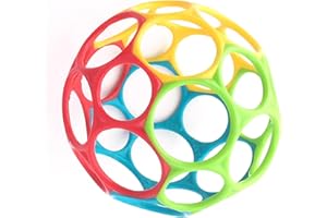 Bright Starts Oball Easy Grasp Classic Ball BPA-Free Infant Toy in Red, Yellow, Green, Blue, Age Newborn and up, 4 Inches