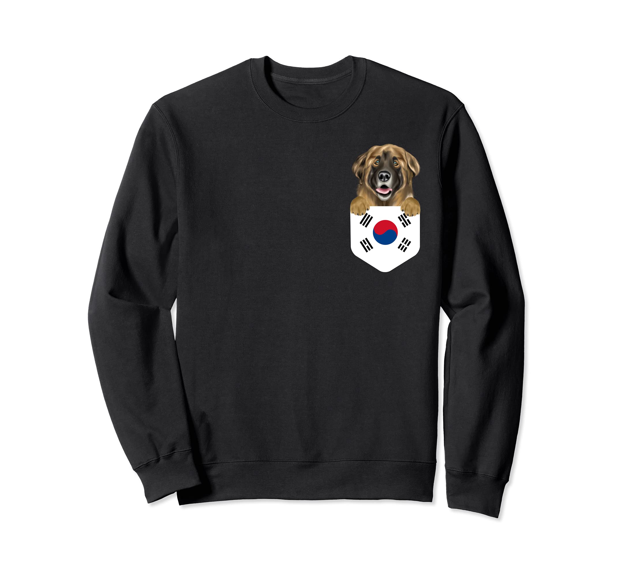 South Korea Flag Leonberger Dog In Pocket Sweatshirt