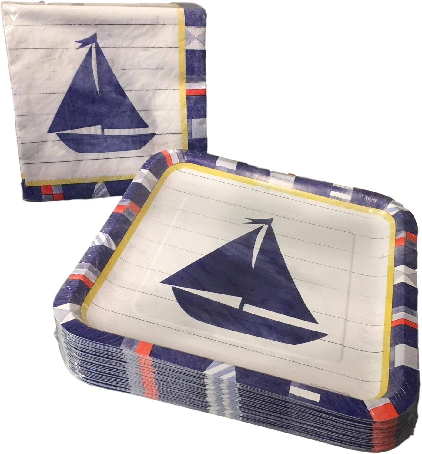 Nautical Sailboat Napkin and Paper Plate Bundle 50 Count