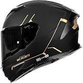 HAX Force Aerodynamic Full Face Motorcycle Helmet for Street Bike DOT &amp; ECE | Matte Black Gold S, Enhanced Dual Visor, Adult Size, Quick Release Buckle, Pinlock/Bluetooth Ready