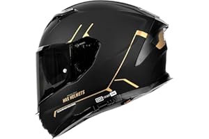 HAX Force Aerodynamic Full Face Helmet for Street & E-Bikes DOT & ECE Certified - Enhanced Dual Visor, Adult Size, Pinlock Ready Matte Black Gold L