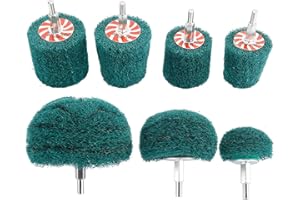 HighFree 7 PCS Non Woven Abrasive Buffing Polishing Wheels Drill Attachment Set - Scouring Pads Wheel with 1/4" Shank for Stainless Steel Copper Aluminum Wood-Wares (180 Grit Green)