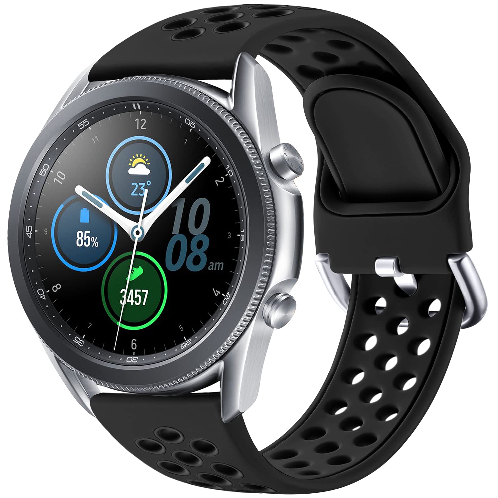 JUVEL Compatible with Samsung Galaxy Watch 3 45mm & 46mm Strap, Dual Colour 22mm Silicone Breathable Sport Replacement Straps for Huawei Watch GT 3 46mm, Small, Black