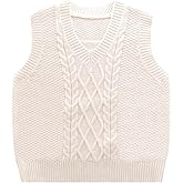 SEAUR Toddler Kids Sweater Vest V Neck Cable Knit Argyle Sweater Vest Boys Girls Sleeveless Uniform School Pullover Knitwear