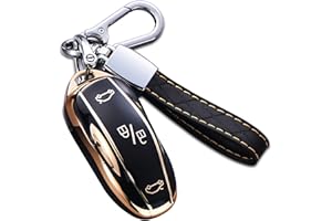 Cacacar for Tesla Model X Key Fob Cover with Keychain, Full Cover Protection Key Fob Case Premium Soft TPU Smart Remote Key Holder (Black)