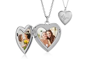 Stainless Steel Heart Locket Necklace - Birthday Flower Designs Necklace with Picture Inside - Picture Locket Necklace for Wo