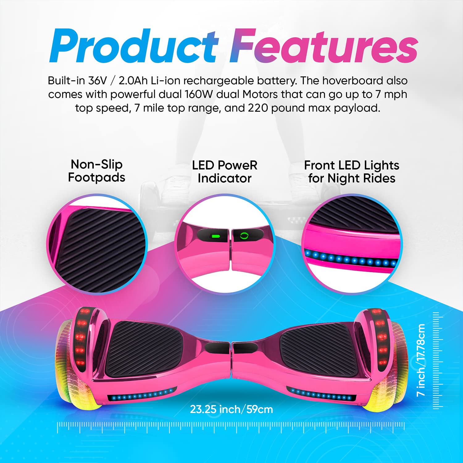 EMAXUSA, 6.5” Self Balancing Scooters for Kids Ages 6-12, Bluetooth Hoover Board with Tunnel Light Style Wheels & Non-Slip Footpads, UL2272 Safety Certified