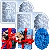 SIQINZONGWA Soap Silicone Mold, 2 Pack Embossing Flower Handmade Soap Mold, Rectangle & Oval Silicone Soaps Molds, Mixed Flower Patterns for Making Gift, Cake, Jelly, Lotion Bars