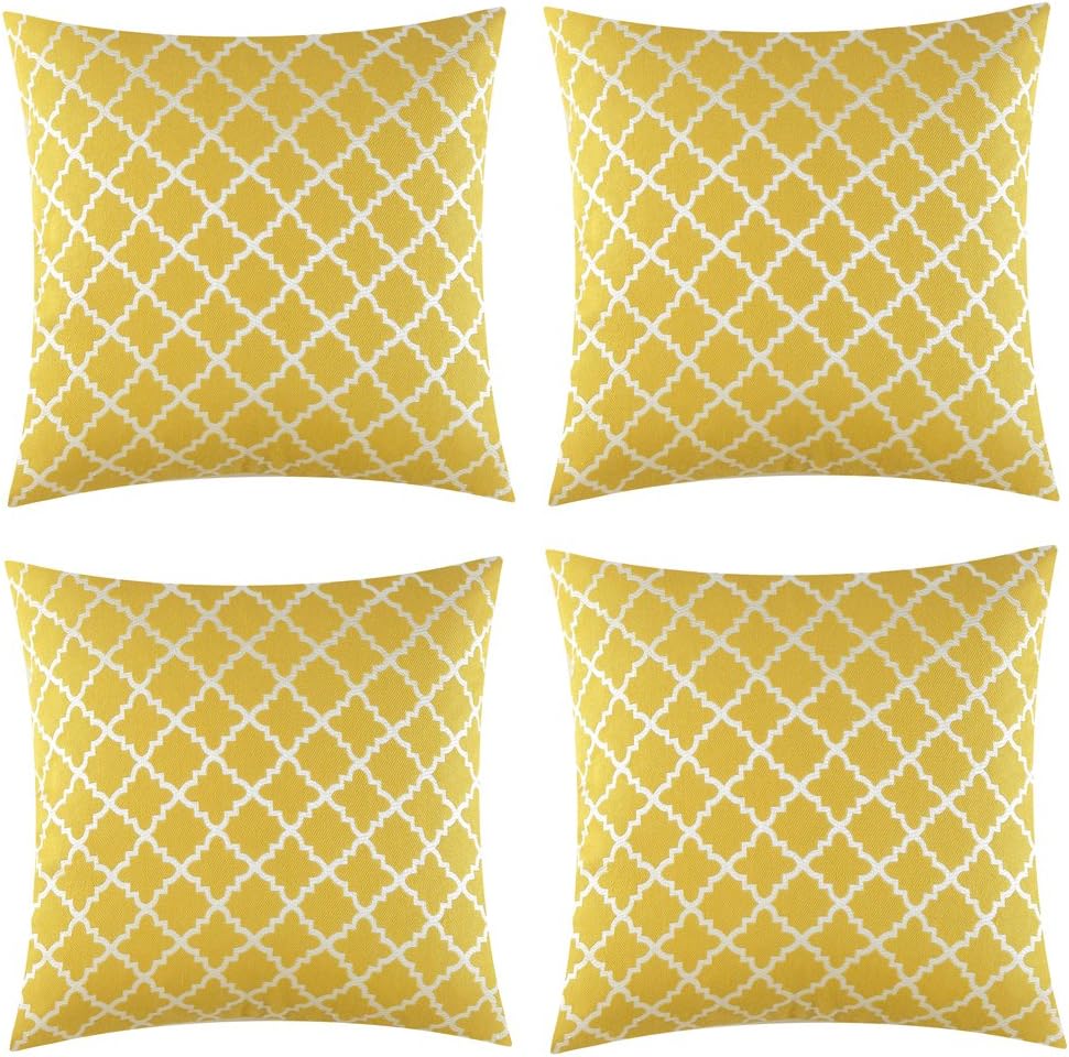 JOSCA 4 Pack of Bright Yellow Deometric Jacquard Fabric Wholesales Pillow Cushion Chair Cushion Cover Home Decorative For Sofa 50*50cm