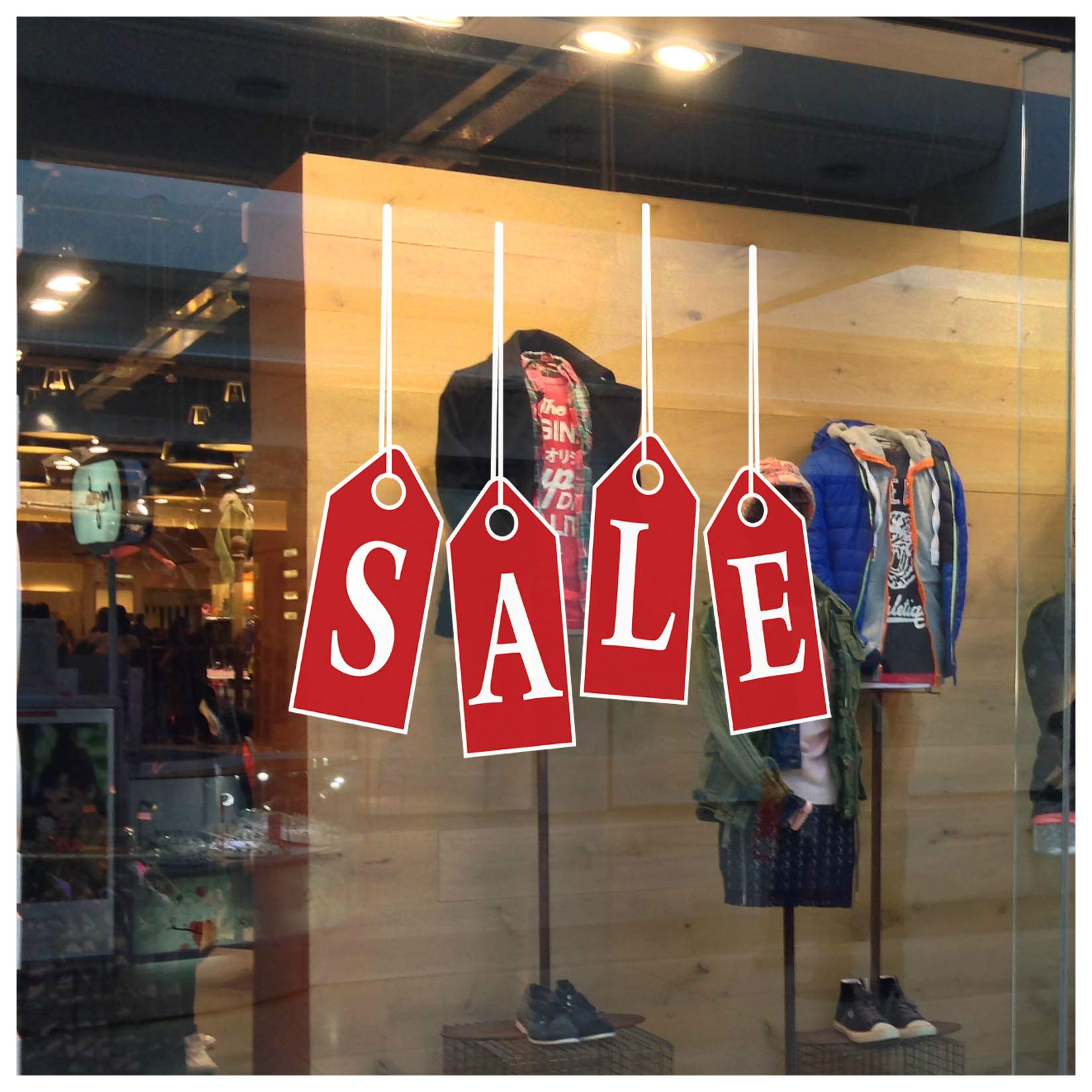 Large Hanging Tag Shop Sale Sign - Re-usable Vinyl Static Cling Sign Sticker for Glass Retail Window Display During Sale Season