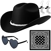 ZhouBoat 4Pcs Western Cowboy Hats for Women Cowgirl Hat Earrings Glasses Bandana Set for Rodeo Outfit