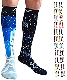 Compression Socks (1 Pair) by A-Swift - Mismatched, Fun, Unisex - Best for Athletic Sports, Crossfit, Flight Travel - Suits Nurses, Maternity Pregnancy - Below Knee High