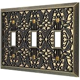 Amerelle Filigree Triple Toggle Cast Metal Wallplate in Antique Brass