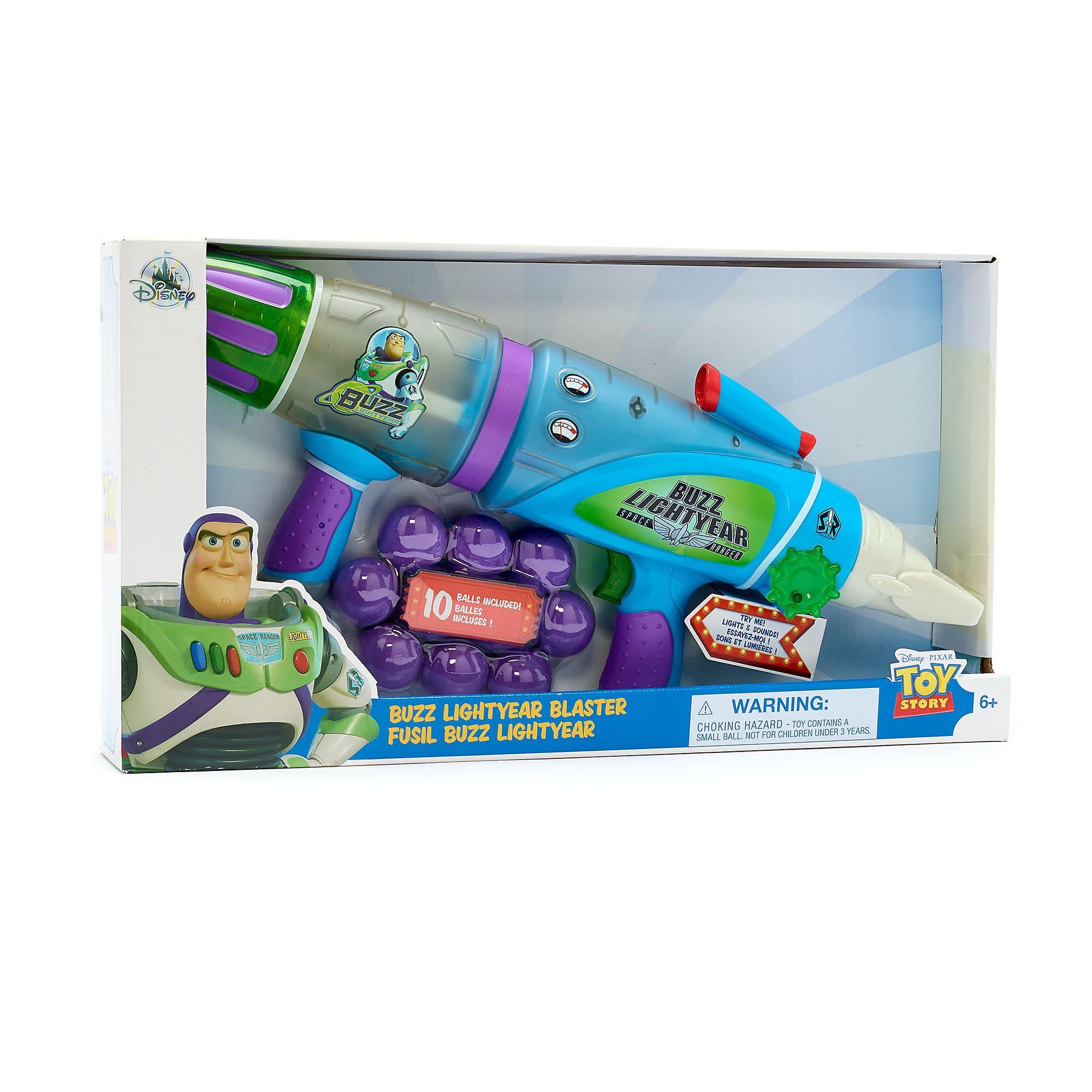 Disney Store Official Buzz Lightyear Glow-In-The-Dark Blaster, Toy Story, 45cm/17”, Awesome Toy Gun Features Light and Sound Effects, Includes 10 Soft Foam Balls Firing up to 6 m