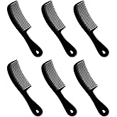 Men's Hair Comb with Handle, 6 Inch Plastic Flexible, 6 Pack | Black Fine Tooth Styling Set for Everyday Grooming, Travel, Beard and Mustache