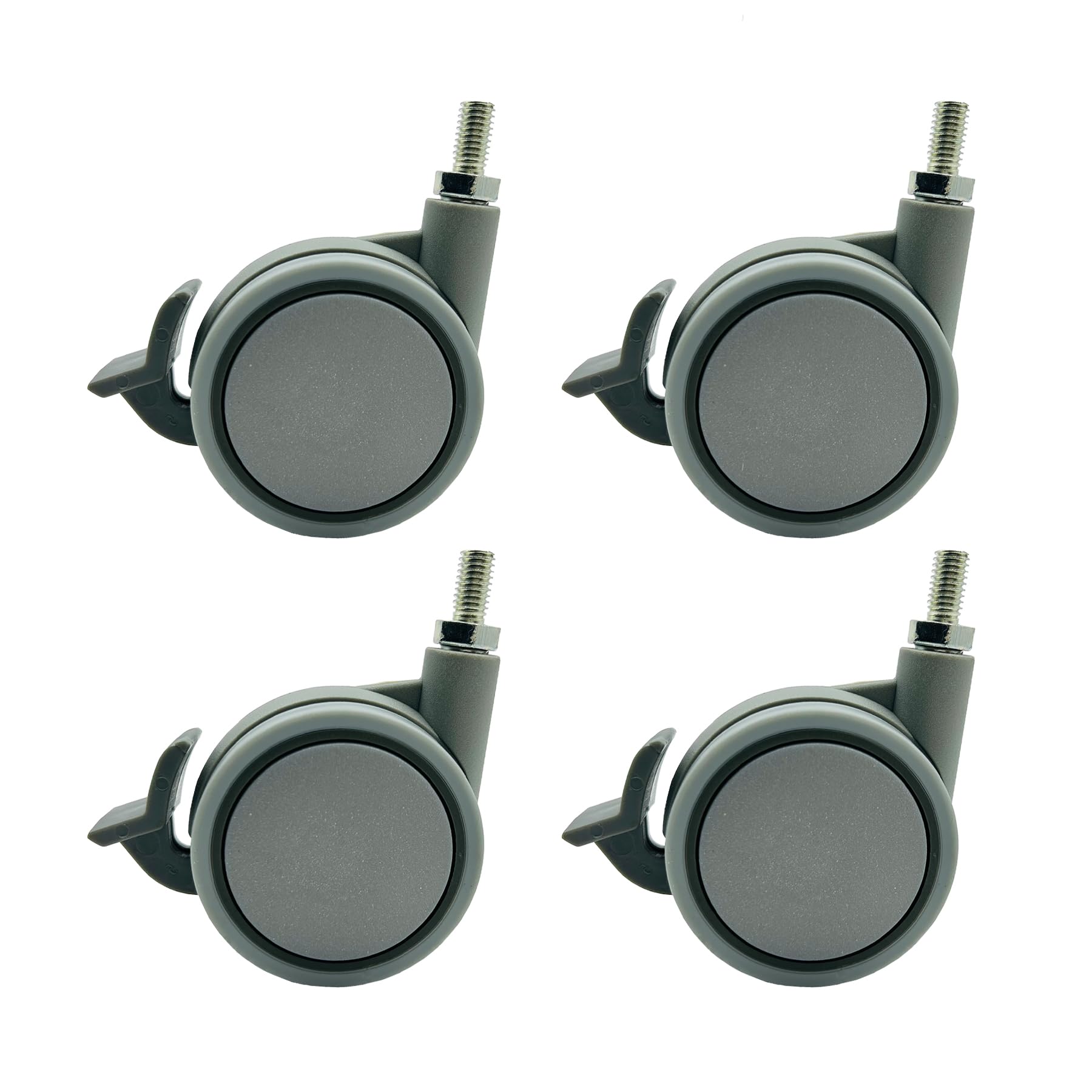 LIKERAINY Swivel 8mm Bolt Threaded Fixing Twin Caster Nylon Wheels FC3511A with Brake 360 Degree General Purpose Castors Size Ø60mm Pack of 4 Pieces