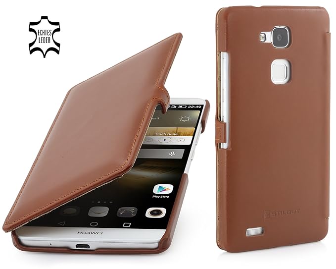 StilGut - Book Type Case mit Clip, Hülle aus Leder geeignet für Huawei Ascend Mate 7, Cognac