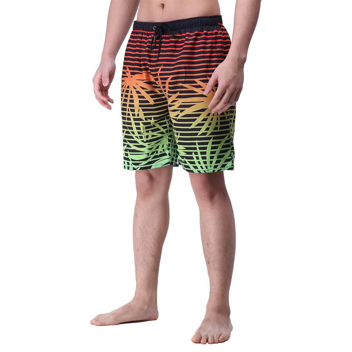 youvimi Men\'s Striped Printed Beach Shorts Swim Trunks With Mesh Lining