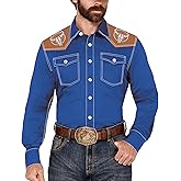 ZSJR Men's Western Cowboy Shirt Long Sleeve Embroidered Casual Button Down Shirt