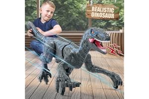 Mini Tudou 2.4G Remote Control Dinosaur Toys,Educational Electronic Walking Velociraptor with Lights&Sounds,Dinosaur Robot Toys Powered by Rechargeable Battery,RC Toys for Kids Boys Girls