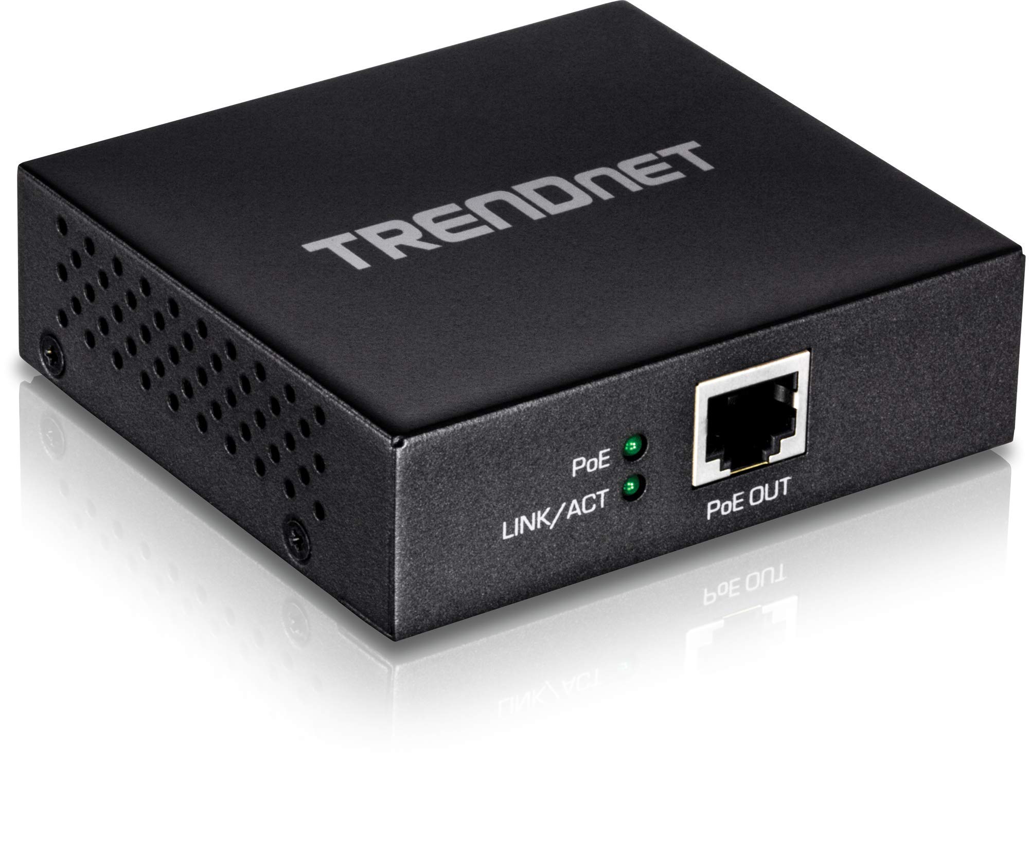 TRENDnet Gigabit PoE+ Repeater/Amplifier, 1 x Gigabit PoE+ In Port, 1 x Gigabit PoE Out Port, Extends 100m For Total Distance Up To 200m (656 ft), Supports PoE(15.4W) & PoE+(30W), Black, TPE-E100