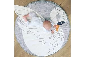 ABREEZE Play Pad Swan Baby Round Rug Crawling Mat Crawl Cushion Air-Conditioned Rug for Kids Children Toddlers Bedroom Tummy Time Blanket