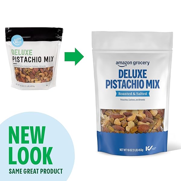 AMAZON BRAND – HAPPY BELLY DELUXE PISTACHIO MIX, 1 POUND (PACK OF 1)