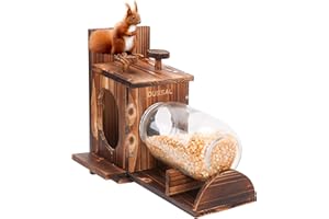 D DUSSAL DUSSAL Large Squirrel Feeder, Wood Squirrel Feeders for Outside Garden Tree, Durable Squirrel House, Wooden Chipmunk Feeder for Corn Peanuts with Removable Storage Bottle, 2 Stable Squirrel Stools