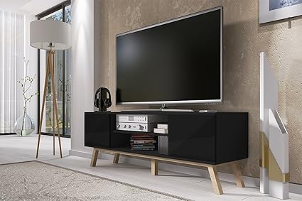 Vero Wood Mobile Porta Tvmobiletto Porta Tv Moderno 150 Cm Nero Opacopannelli Frontali Nero Lucido