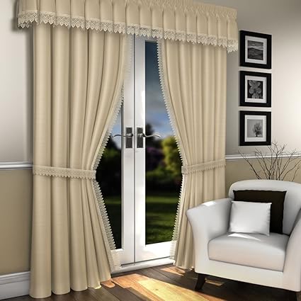 Tony S Textiles Lined Cream Lace Embroidered Voile Curtains 66